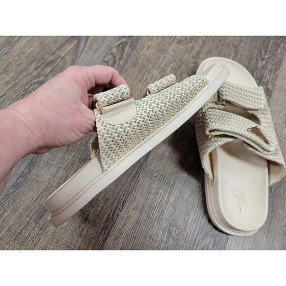 Talulah Women's 11 Beige Ivory Cream Sandal Slides Gold Trim Shoes Beach Resort - Picture 8 of 8